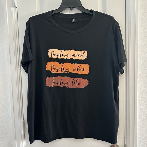 Shein Curve 3XL Black T-Shirt With "Positive Mind Positive Vibes Positive Life" - Picture 1 of 5